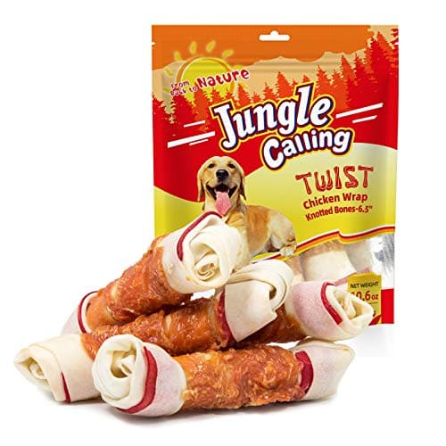 Jungle Calling Chicken Wrap Knotted Bones Dog Chews, Long Lasting Beefhide Treats Real Rawhide Bones for Large Dogs Edible Training Treats - Image 1