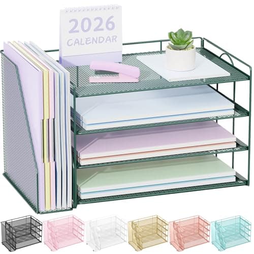Spacrea Paper Organizer, Desk Organizers and Accessories for Desk with File organizer, Desk Accessories & Workspace Organizers for Catalog & Reference Racks (Dark Green) - Image 1
