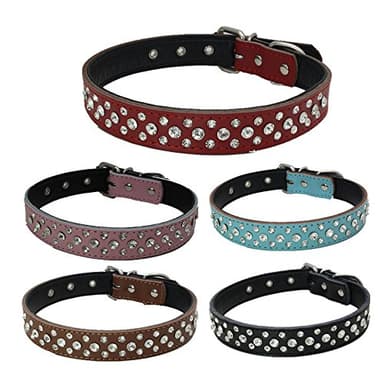 Dogs Kingdom 14.5"-20" Genuine Leather Padded Rhinestone Dog Collars Bling Dog Collar Pet Collar Small Medium Dog Customized Crystal Dog Collar Blue M - Image 4