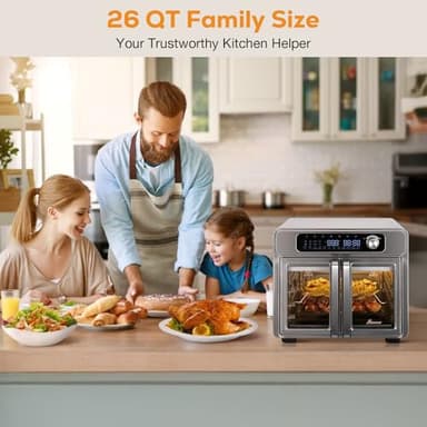 Romswi 26QT French Door Air Fryer Toaster Oven Combo, 24 Cooking Functions and Digital Controls, Fits 12" Pizza, 6 Slices of Toast, Rotisserie 6lb Chicken, 6 Accessories Included - Image 7