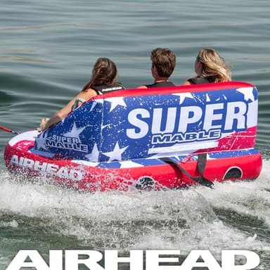 Airhead Super Mable 3-Person Towable Tube for Boating – Inflatable Boat Tube with Dual Tow Points, Cushioned Walls, 16 Handles, Foam Seat Pads & Full Nylon Cover – USA Stars & Stripes Pattern​ - Image 6