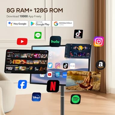32-Inch Portable Smart TV on Wheels with Touch Screen Monitor | 8G RAM +128G Storage | 8-core CPU Qualcomm | Built-in 6-8H Battery | 8MP Webcam | Android 13 OS | Full Swivel Rotation | Remote Control - Image 4