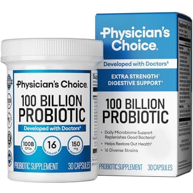 Physician's CHOICE 100 Billion Advanced Probiotic - 16 Strains + Organic Prebiotics - Digestive & Gut Health - Supports Occasional Constipation, Diarrhea, Gas & Bloating - Probiotics for Women & Men - Image 1