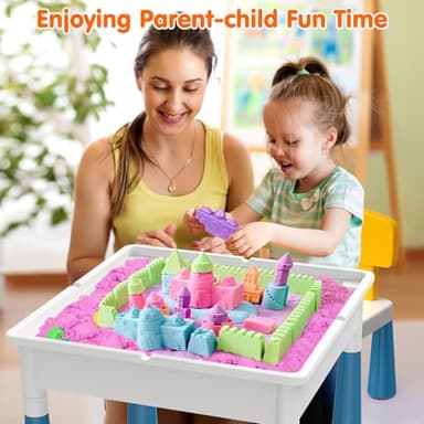 Arscniek Toddlers Activity Table 7 in 1 Kids Activity Tables and Chair Set with 152Pcs Large Marble Run Building Blocks, Sand/Water Tables, Kids Learning Play Table Toys for Girls Boys Toddler Age 3-7 - Image 2