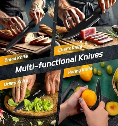 XANAPON Knife Set, 14 Pieces Kitchen Knife Set, High Carbon German Stainless Steel, Dishwasher Safe Cutlery with Sharpener, Black - Image 6