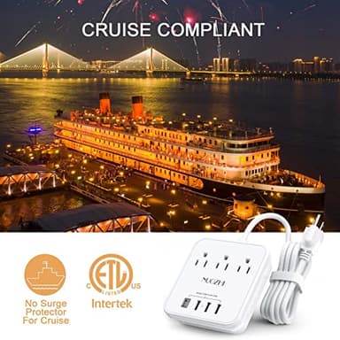 Cruise Essentials, NUOZHI 6 Ft Power Strip with 3 Outlets and 4 USB Ports(1 USB C), Non Surge Protector for Cruise Ship, Travel, Home Office, ETL Listed, White - Image 6