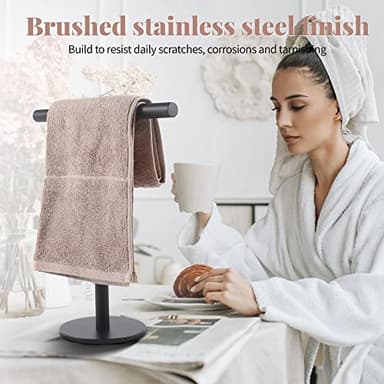 Bathroom Hand Towel Holder Stand，T-Shape Hand Towel Holder Stand SUS304 Stainless Steel Matte Black for Bathroom，Kitchen or Vanity Countertop - Image 6