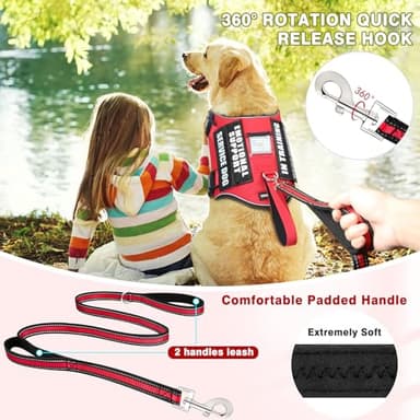 MOOGROU Service Dog Vest Harness and Leash Set+10 Patches,No Pull&Adjustable Reflective Dog Harness with Soft Padded Handle for Training/Everyday,Fit Small/Medium/Large/Extra-Large Dogs (Red S) - Image 2
