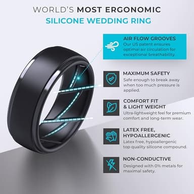 ThunderFit Men's Silicone Rings 10mm Wide 2.5mm Thick Rubber Bands, Breathable, Variety Multipack 1-10 - Image 2