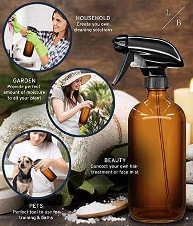LiBa Amber Glass Spray Bottles 2 Pack, 16 oz Refillable Empty Spray Bottle for Cleaning, Essential Oils, Hair, Plants, Adjustable Nozzle for Squirt and Mist, Bleach/Vinegar/Rubbing Alcohol Safe - Image 3