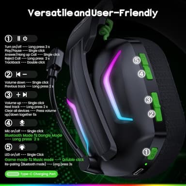 WESEARY Wireless Gaming Headsets for PC, PS5, PS4, Switch, Mac, 2.4GHz Wireless Gaming Headphone with ENC Noise Canceling Microphone, Bluetooth 5.4, Cool Lighting, 50H Battery, 50mm Drivers - Image 9