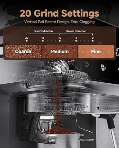 AMZCHEF 20 Bar Espresso Machine with Grinder - 3 Temp Coffee Machine with 20 Grinding Settings, Hot/Cold Brew Espresso Maker with Milk Frother, Coffee Maker for Latte/Cappuccino,61oz Water Tank, Black - Image 2
