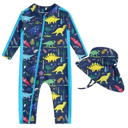 UNIFACO Baby Swimsuit Infant Bathing Suits Rash Guard 9-12 Months Swimwear One Piece Sunsuit with Sun Hat Beach Wear - Image 1