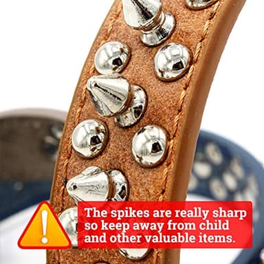 Spiked Studded Dog Collar-Chrome Round Stud Anti-Bite Collar (Blue,M) - Image 5