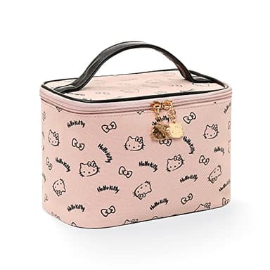AmBealla Make up Bag Large Travel Cosmetic Bags Organizer with Brush Holder for Girl, Lightweight Cotton Toiletry Bag with Zipper for Women, Portable Makeup Case for Airplane/Home/Gym - Pink - Image 1