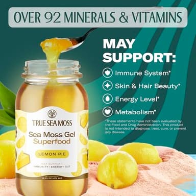 TrueSeaMoss Sea Moss Gel – Made in USA – Wildcrafted Seamoss, Fresh Fruits & Sea Vegetables – Lemon Pie, Pack of 1 (Labels may Vary) - Image 2