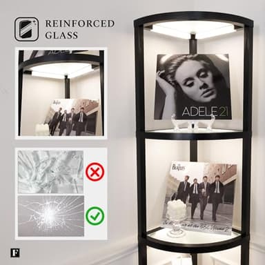 FENLO Corner Floor Lamp with Shelves, Dimmable LED Corner Shelf with Lights, Standing Lamp for Living Room, Shelf Lamp with Full Brightness Control, Color Changing Temps, and Reinforced Glass - Image 3