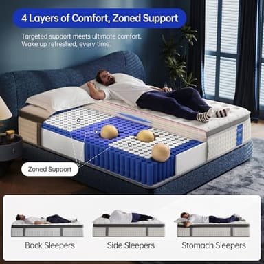 KOULABR Z King Size Mattress,14 Inch King Mattress in a Box,Superior Hybrid with Gel Memory Foam or Back & Lumbar Support,100 Night Trial,Maximum Support,Pressure Relief,Zoned Support Spring, Firm - Image 6