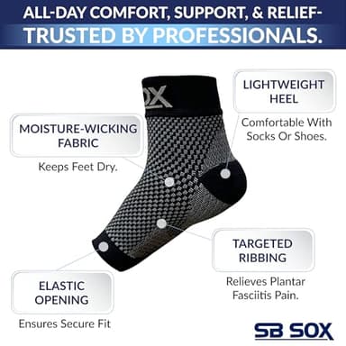 SB SOX Plantar Fasciitis Relief Socks – Ankle Brace Compression Sleeve – Arch Support for Foot Pain, Swelling, Heel Spurs – Foot Brace for Achilles Tendonitis Relief, Injury Recovery (Black, Medium) - Image 5