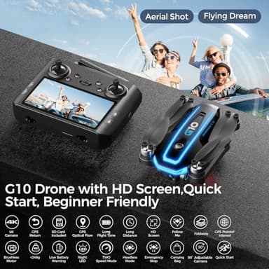 GPS Drones with 4K Camera for Adults with HD Screen on Controller and Follow Me Mode,Long Flight Time and Distance,Transmission and GPS Auto Return,G10 RC Quadcopter Easy fly for Beginner and Kids,Under 249g - Image 3