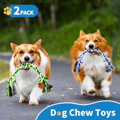 WDZZHOT [2 Pack] Dog Rope Toys, Dog Chew Toy for Medium and Small Dogs, 3 Knots Heavy Duty Puppy Rope Toy, 100% Cotton Tug of War Dog Toys for Boredom, Teeth Cleaning - Image 7