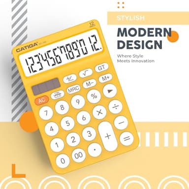 CATIGA 12 Digit Desktop Calculator Basic Desk Calculator with Large LCD Display, Big Buttons, 4 Function, Solar and Battery Dual Power, for Office, School, Home, SD-1292 Yellow - Image 6