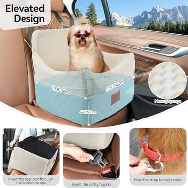 GL GLENSLAVE Dog Car Seat for Small/Medium Dogs, Dog Booster Car Seats with Thick Cushion for Dogs Under 35lbs, Detachable Washable Pet Car Seat with Storage Pockets, 2 Safety Belts (Beige) - Image 4