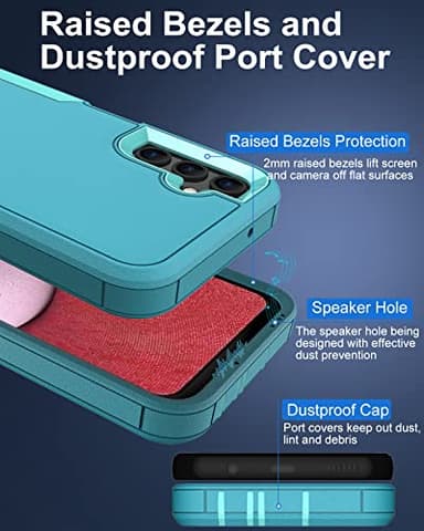 Dahkoiz for Samsung Galaxy A14 5G Case, with Tempered Glass Screen Protector and Dust-Proof Port Cover, Full Body Protection Rubber Cover Phone Case for Samsung Galaxy A14 5G, Mint/Teal - Image 4
