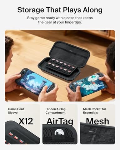 Belkin Carrying Case for Nintendo Switch 2, Travel Bag w/AirTag Holder & Game Card Storage Pocket Portable Lightweight Protective Carrying Case w/Hard Shell, Gaming Essentials - Charcoal - Image 5