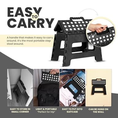 Utopia Home Folding Step Stool - (Pack of 1) Foot Stool with 9 Inch Height - Holds Up to 300 lbs - Lightweight Plastic Foldable Step Stool for Kitchen, Bathroom & Living Room (Black) - Image 5