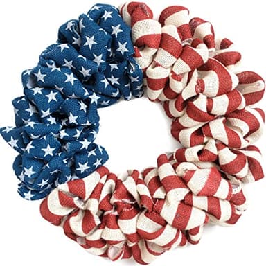 20Inch Patriotic Burlap Wreath, 4th of July Summer Burlap Stripe and Stars Printed Wreath for The Front Door, Handcrafted Memorial Day American Flag Printed Home Decoration for Indoor and Outdoor - Image 1