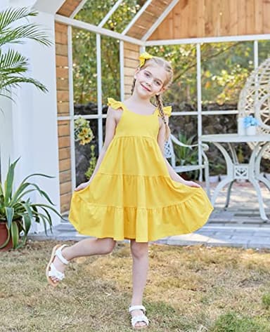 Vieille Toddler Girls Yellow Dress Summer Beach Tiered Sundresses Ruffle Sleeveless Princess Dresses 5-6 Years Kids - Image 3