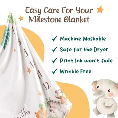 KooKooBaby Monthly Milestone Blanket, 47"x47" Premium Fleece Baby Blanket with Felt Marker, Safari Animals - Image 5