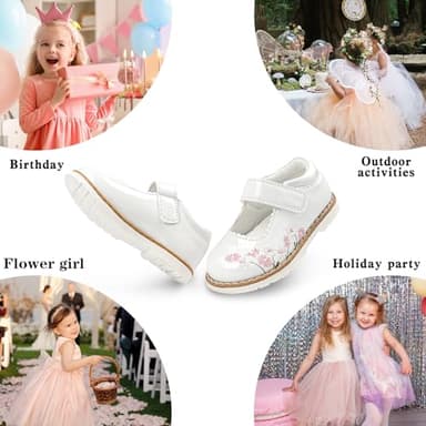 Wulubaba Girls Mary Jane Shoes Flower Infant Newborn Walking Dress Shoes for Wedding Party(Infant/Toddler),White Embroidery,8 - Image 2