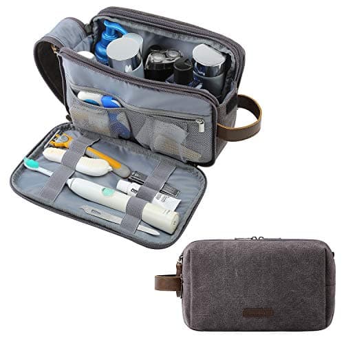 BAGSMART Toiletry Bag for Men, Canvas Travel Toiletry Organizer Dopp Kit Water-resistant Shaving Bag for Toiletries Accessories,Grey-Medium - Image 1