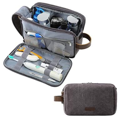 BAGSMART Toiletry Bag for Men, Canvas Travel Toiletry Organizer Dopp Kit Water-resistant Shaving Bag for Toiletries Accessories,Grey-Medium - Image 1
