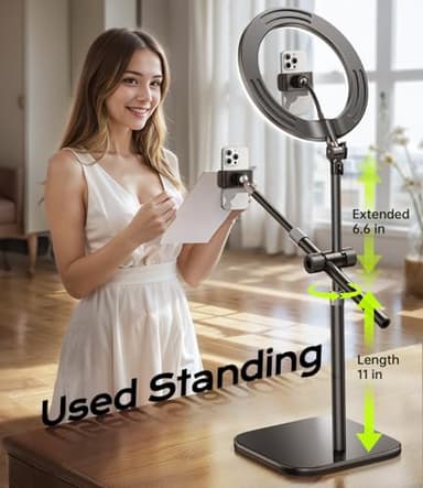 Overhead Phone Mount,Overhead Camera Mount Stand[Anti-Shaking] with 10.5" Ring Light,Desk Stand for iPhone with Ring Light for Video Recording,Zoom Meeting,YouTube,TikTok - Image 5