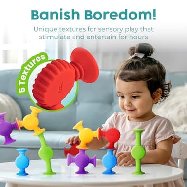 BUNMO Bath Toys Suction - Connect, Build, Create - Toddler Bath Toys - Hours of Fun & Creativity - Fine Motor Skills - Stimulating Sensory Toys - Non-Mouthable Toy 3+ - Textured 10 Pack - Image 3