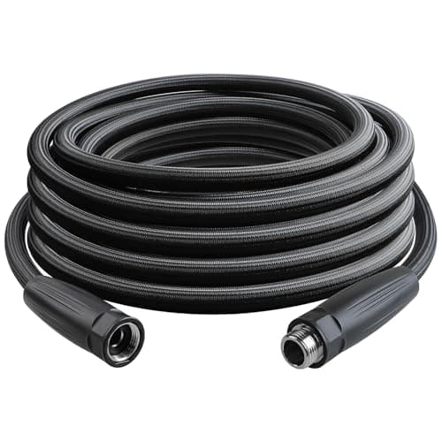 HQMPC Garden Hose 5/8"IDx30' Hose Stiff And Rigid Light Weight Durable Non Kinking Water Hose Female Brass Hose Fittings 30 FEET Black - Image 1