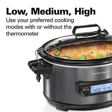 Hamilton Beach Portable 6 Quart Set & Forget Digital Programmable Slow Cooker with Lid Lock, Temperature Probe, Dishwasher Safe Crock & Lid, Black Stainless (33866) - Image 8