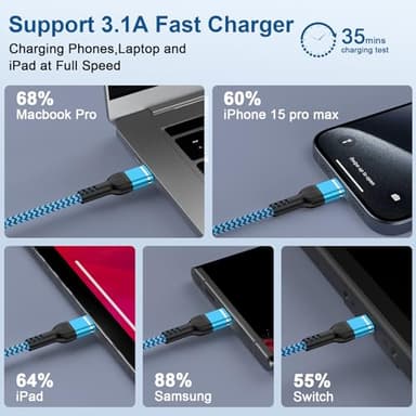 Fast Charger Cord USB C Charging Cable 6FT 3Pack 3.1A Braided Type C Android Charger Cable for Samsung Galaxy A16 A15 5G,A55,A54 5G,A25,A35,A14,S25,S24 Ultra,S23,S22,S21,S20,iPhone 16e 16 15 Pro - Image 2