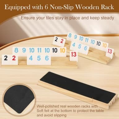 Upgraded 2-6 Players Rummy Game with 6 Wooden Racks, 160 Melamine Tiles, Drawstring Bag, Premium Portable Case, Tile Board Games for Adults & Kids Age 8+, Birthday Gifts for Women Men Dad Mom - Image 5