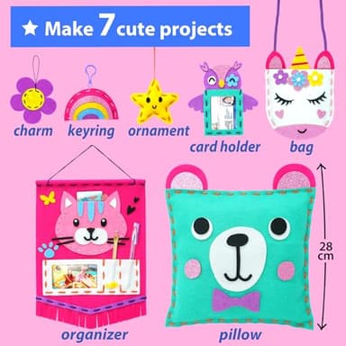 KRAFUN My First Sewing Kit for Beginner Kids Arts & Crafts, 7 Easy DIY Projects of Stuffed Animal Dolls and Plush Pillow Craft, Instructions & Felt, Gift for Girls, Boys, Learn to Sew, Embroidery - Image 3