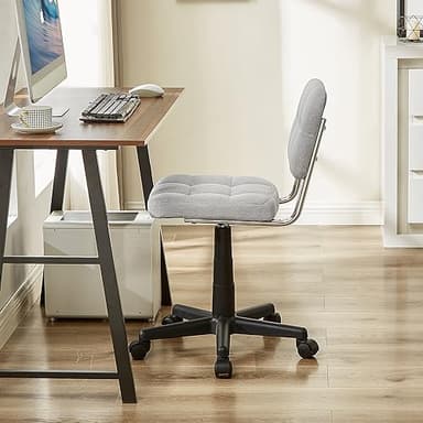 VECELO Modern Armless Home Office Desk Chair, 360°Rolling Swivel Adjustable Height for Make Up/Bed Room/Small Space, Linen Fabric - Image 5