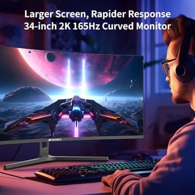 SANSUI 34-Inch Curved Gaming Monitor UWQHD 3440 x 1440 165Hz Curved 1500R - PIP/PBP, 1ms(MPRT), HDR, 300nits, sRGB 125%, DCI-P3 95%,FreeSync,HDMI x2,DP1.4 x2 (ES-G34C5 DP Cable Included) - Image 9