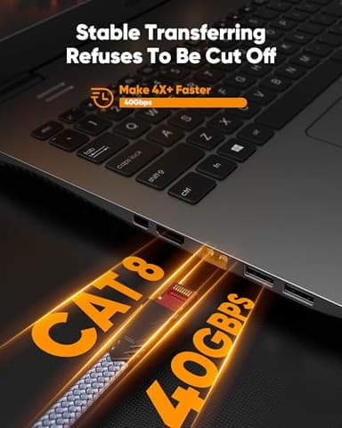 Snowkids Cat 8 Ethernet Cable 50 FT, Strong Signal, Flat High Speed 40Gbps 2000Mhz, Network Cord with RJ45 Internet Connector for TV/Printer/Computer/Modem/Router/ps-3/4/5, Braided LAN Cable 50FT Grey - Image 2