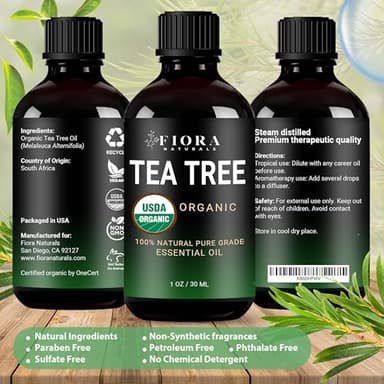 Tea Tree Oil – 100% Pure Organic Tea Tree Essential Oil for Skin, Face, Hair, Scalp, Nails, and Toenail – Therapeutic Grade Tree Tea Oil for Acne & Hair Growth – 1 fl oz - by Fiora Naturals - Image 6
