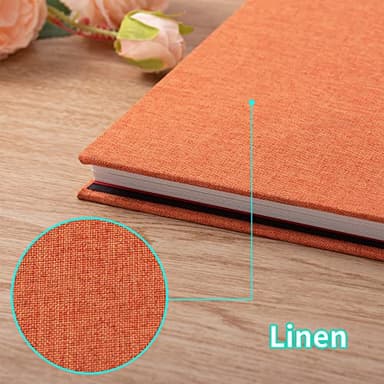 HoneyTolly Large Photo Album Self Adhesive 4x6 8x10 10x12 13"x12.8" Magnetic Scrapbook Album 12.6"x11" Inch 60 Sticky Pages Linen Cover DIY Photo Album with A Metallic Pen and DIY Stickers(Orange) - Image 4