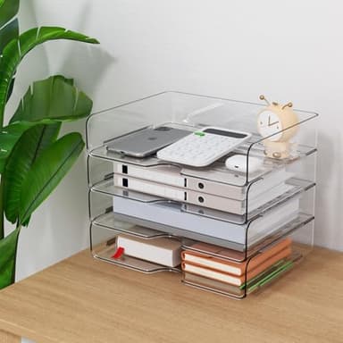 Paper Organizer Letter Tray, 4 Pack Acrylic Stackable Desk File Organizer,Clear Office Organizer for File Paper, Ipad, Letter, A4 Office File, Books, Notes, Etc - Image 5
