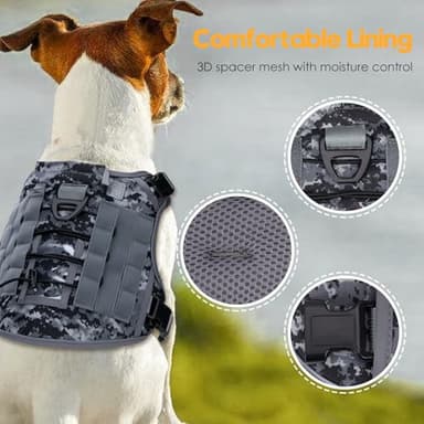 Heavy-Duty Tactical Dog Harness for Large Dogs, No Pull Adjustable Reflective Pet Vest with Molle System, K9 Military-Grade Control for Service Training, Outdoor & 10+ Breeds, Gray Camo, Large - Image 2